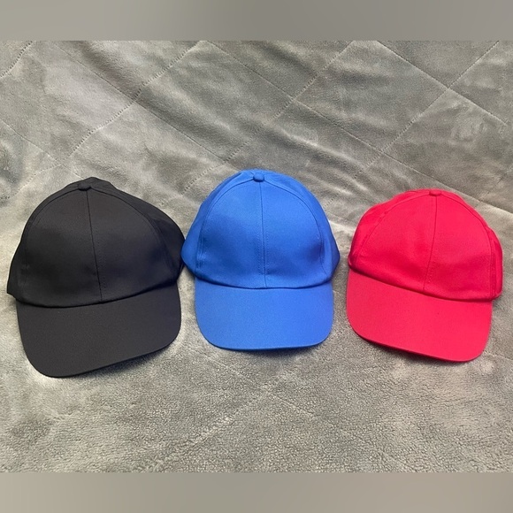 Never worn red black and blue hat w/ velcro adjustable band. Includes all 3 hats - Picture 1 of 6